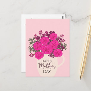 Carte Postale Bouquet de roses roses – Floral élégant pour la fê