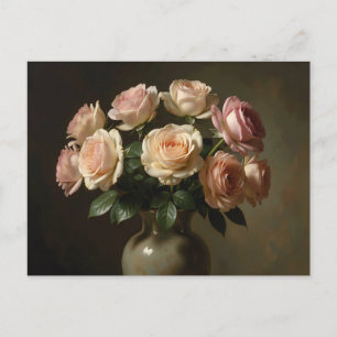 Carte Postale Bouquet de roses rouges classiques nature morte