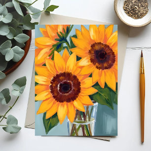 Carte Postale Bouquet de tournesols Fleurs jaunes à l'aquarell