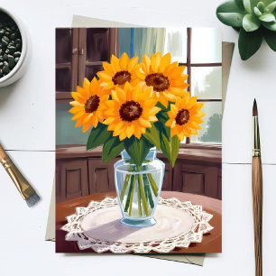 Carte Postale Bouquet de tournesols floral aquarelle jaune peint