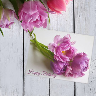 Carte Postale Bouquet de tulipes roses en fleurs. Joyeux Anniver