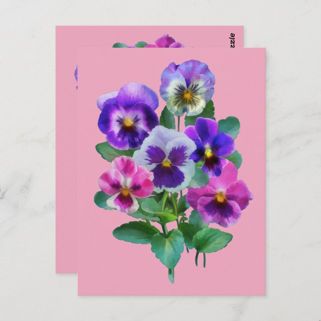 Carte Postale Bouquet de Violets Pansy Fleurs MERCI (Devant / Derrière)