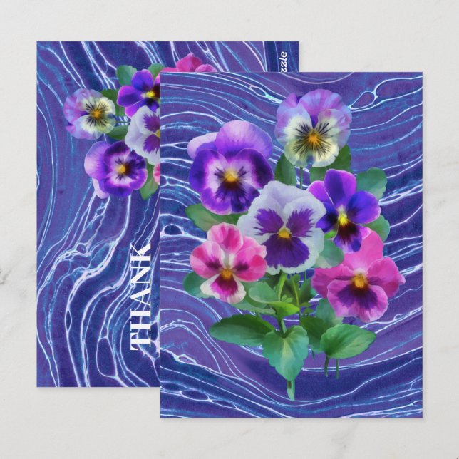 Carte Postale Bouquet de violettes fleurs de pensée MERCI (Devant / Derrière)