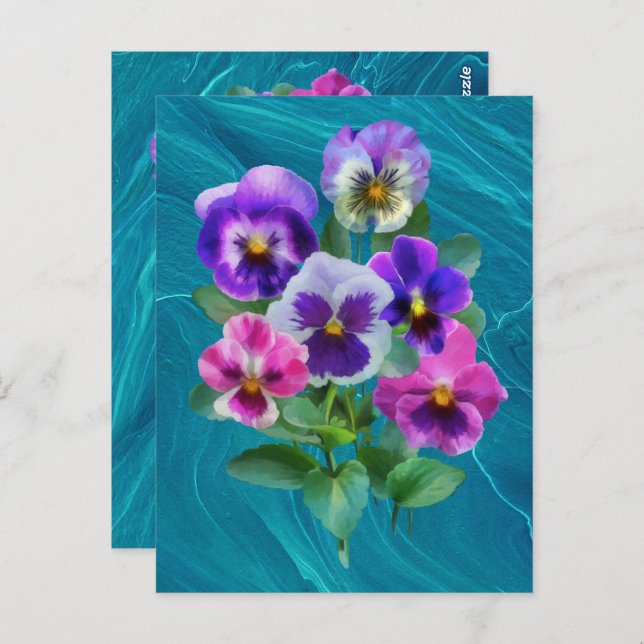 Carte Postale Bouquet de violettes fleurs de pensée MERCI (Devant / Derrière)