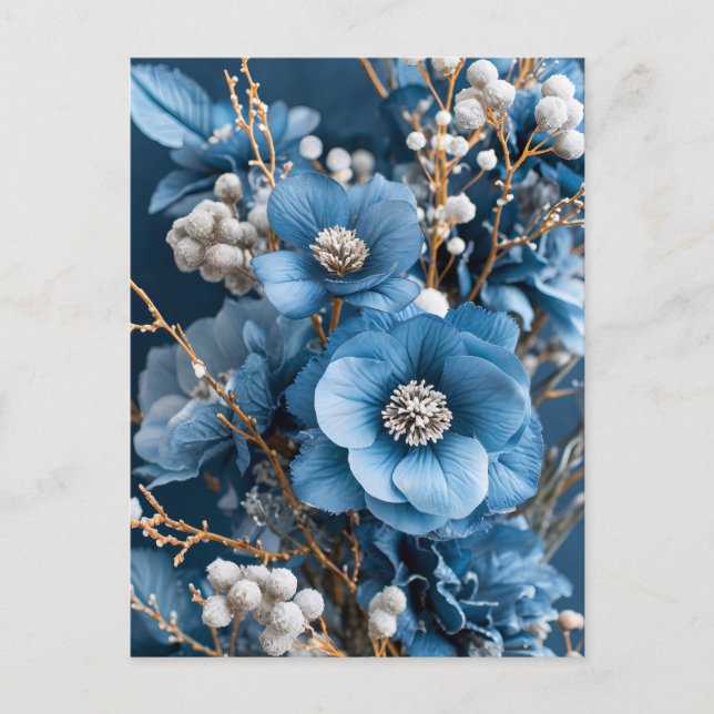 Carte Postale Bouquet d'hiver en bleu et blanc (Devant)