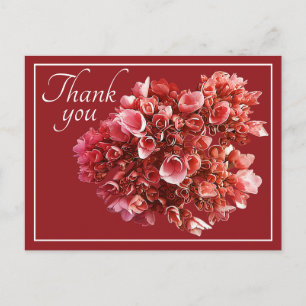 Carte Postale Bouquet d'hortensia rose sur fond rouge Merci