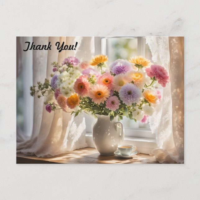 Carte Postale Bouquet et tasse de thé matin (Devant)