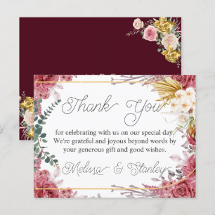 Carte Postale Bouquet Floral Bourgogne Or Eucalyptus Remerciemen