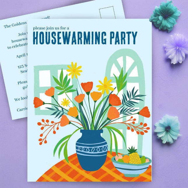 Carte Postale Bouquet Floral Chauffage Maison Nouvelle Adresse M (HOUSEWARMING Floral Vase Bouquet New Home Address Cute Party Invitation Postcard
)