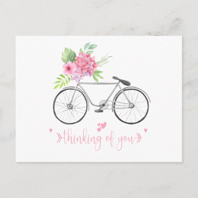 Carte Postale Bouquet Floral de Vélo Police de Caractères Script (Devant)