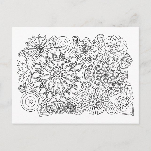 Carte Postale Bouquet floral Mandala Couleur adulte (Devant)