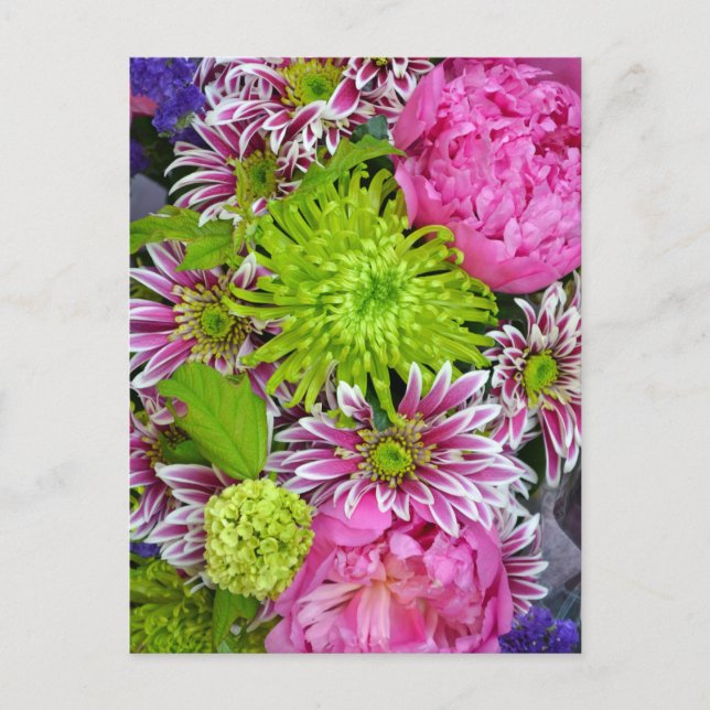 Carte Postale Bouquet floral rose et vert (Devant)