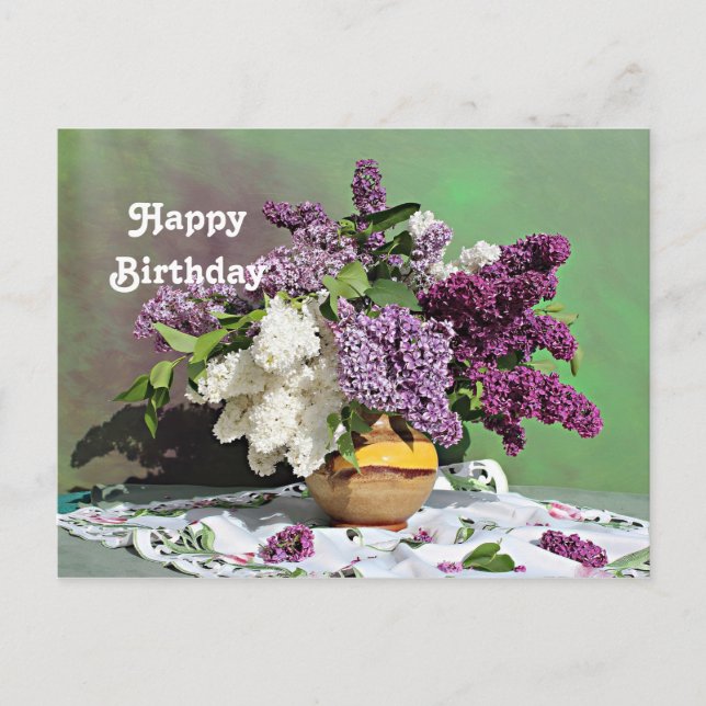 Carte Postale Bouquet floral violet et blanc Lilacs Anniversaire (Devant)