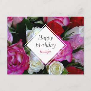 Carte Postale Bouquet rose Joyeux anniversaire