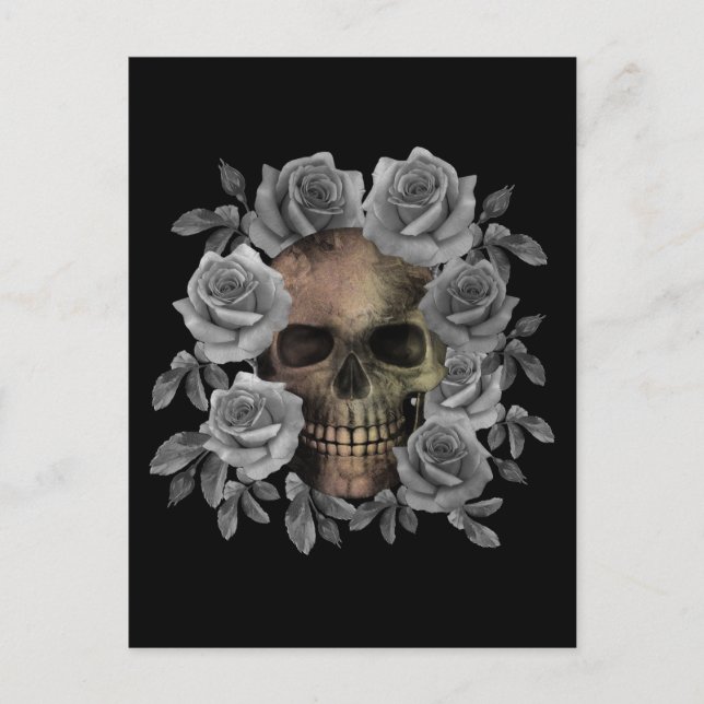 CARTE POSTALE BOUQUET SKULL FLEURS NOIR ET BLANC (Devant)