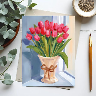 Carte Postale Bouquet Tulipe rose Aquarelle Florale