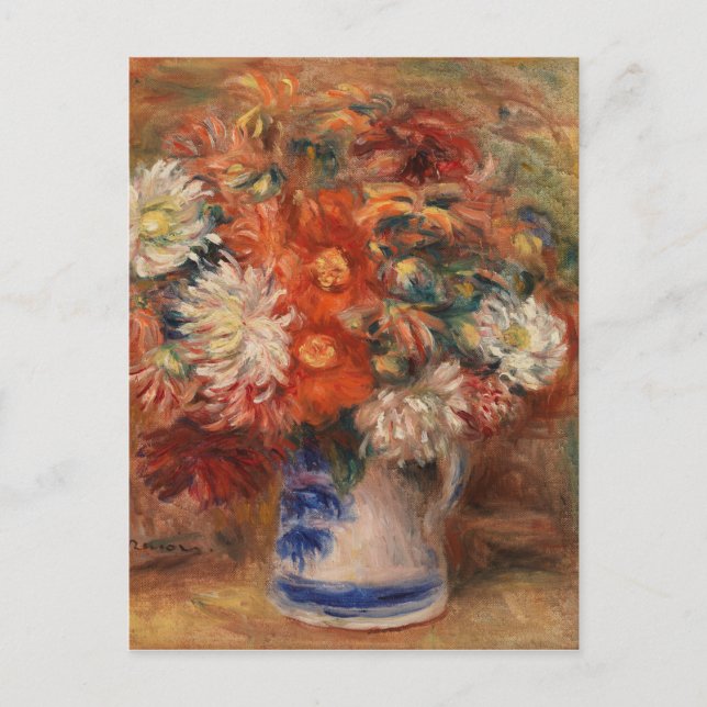 Carte Postale Bouquet vintage Auguste Renoir jaune rose rouge (Devant)