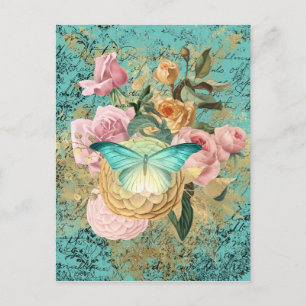 Carte Postale Bouquet vintage floral et papillon