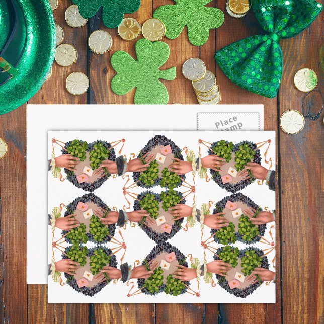 Carte Postale Bouquets de fleurs en forme de cœur et de trèfle p (St. Patrick's Day Flower Heart and Clover Bouquets Postcard)