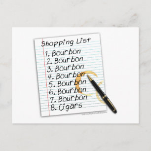 CARTE POSTALE BOURBON SHOPPPING LIST COCKTAIL HUMOUR