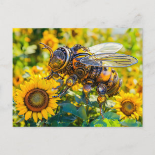 Carte Postale Bourdon en métal sur tournesol en été