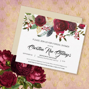 Carte Postale Bourgogne Bloom Boho Floral Fête des mariées Invit
