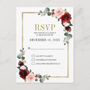 Carte Postale Bourgogne Blush Floral moderne géométrique RSVP