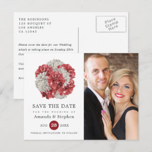Carte Postale Bourgogne et blanc floral mariage à retenir la dat