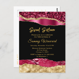 Carte Postale Bourgogne et or Glam Larmes Sweet sixteen