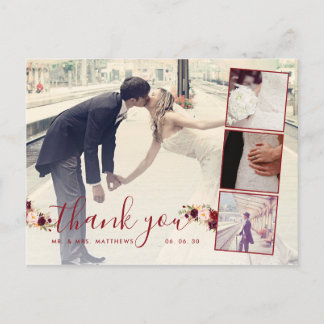 Carte Postale Bourgogne Floral 4 Photo Collage Mariage Merci