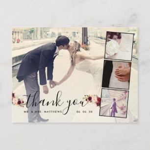 Carte Postale Bourgogne Floral 4 Photo Collage Mariage Merci