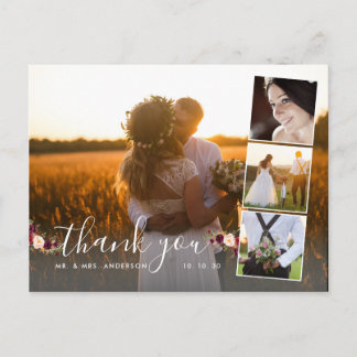 Carte Postale Bourgogne Floral 4 Photo Collage Mariage Merci