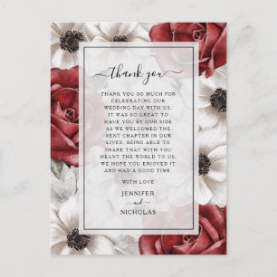 Carte Postale Bourgogne Roses Rouges Florales Merci Mariage