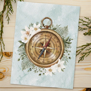 Carte Postale Boussole Florale Aquarelle