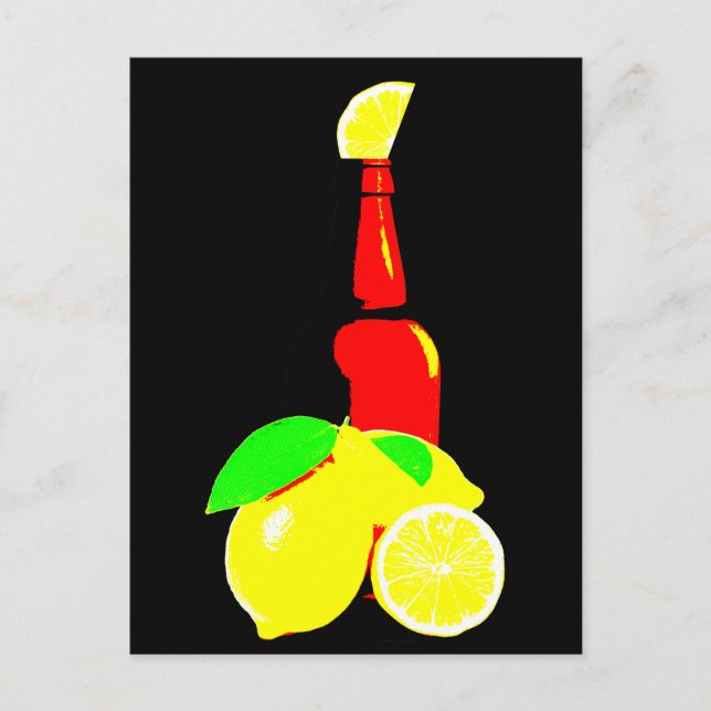 Carte Postale Bouteille de bière et citrons (Devant)