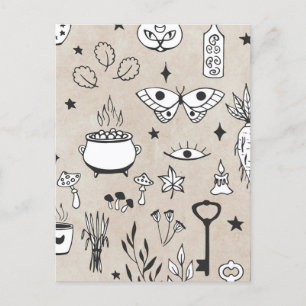 Carte Postale Bouteille de chatte-papillon de Doodle touches de