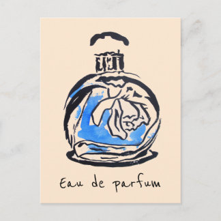 Carte Postale Bouteille de parfum mode aquarelle eau de parfum