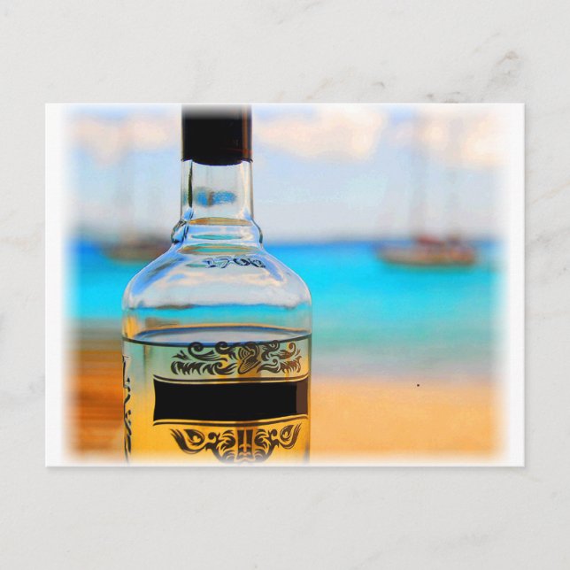 Carte Postale Bouteille de rhum sur la plage (Devant)