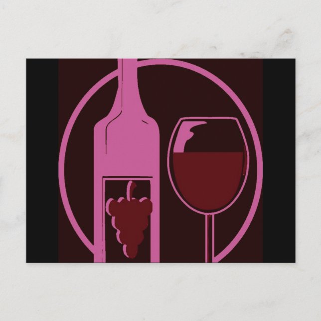 Carte Postale Bouteille de vin rouge et verre (Devant)