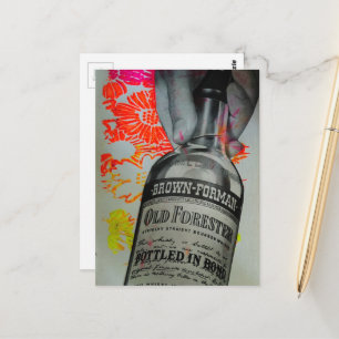 Carte Postale Bouteille de whisky Bottled in Bond collage floral