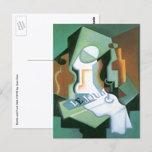 Carte Postale Bouteille et Compotier de Juan Gris, Cubisme Vinta (Devant / Derrière)