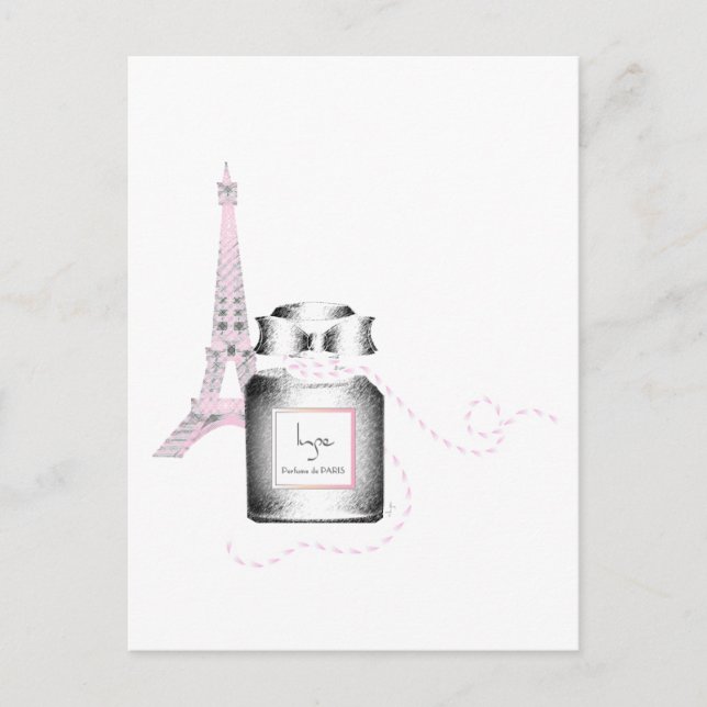 Carte Postale Bouteille Parfum avec tour Eiffel et corde (Devant)