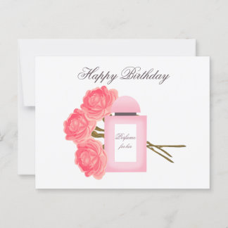 Carte Postale Bouteille Parfum et Bouquet de Rose