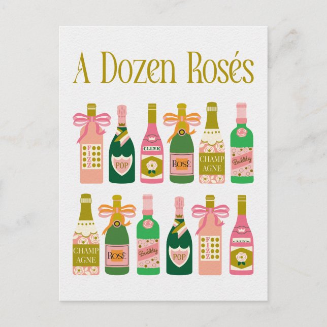 Carte Postale Bouteilles de champagne rose Pop Fizz Clink (Devant)