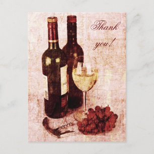 Carte Postale Bouteilles de vin, verre de vin et raisins