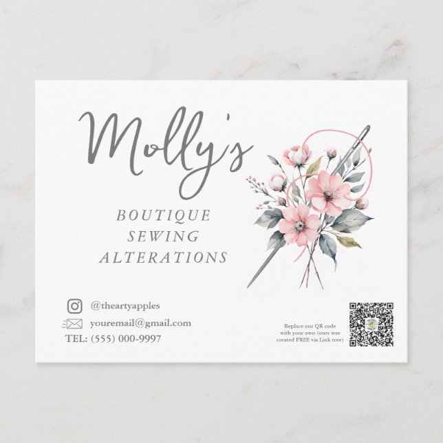 Carte Postale Boutique Couture & Altérations Rose & Grey (Devant)