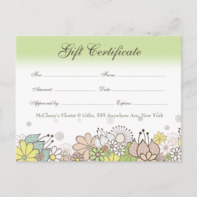 Carte Postale Boutique de bons de certificat-cadeau (Devant)