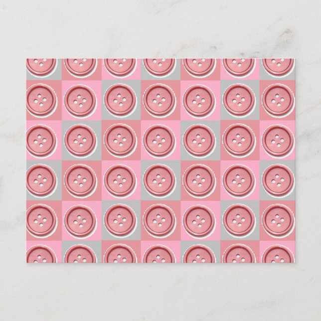 Carte Postale Bouton de couture rose coché (Devant)
