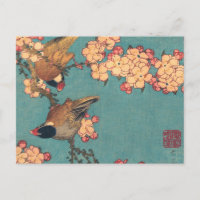 Bouvreuil d'Hokusai et Cerisier Fleur Vintage Oise