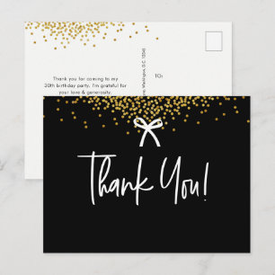 Carte Postale Bow Black Gold Confetti 30e Anniversaire Merci